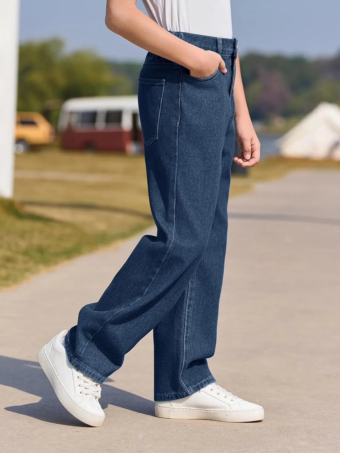 Haloumoning Boys Baggy Jeans Kids Casual Straight Leg Loose Fit Denim Pants with Pockets 5-14 Years