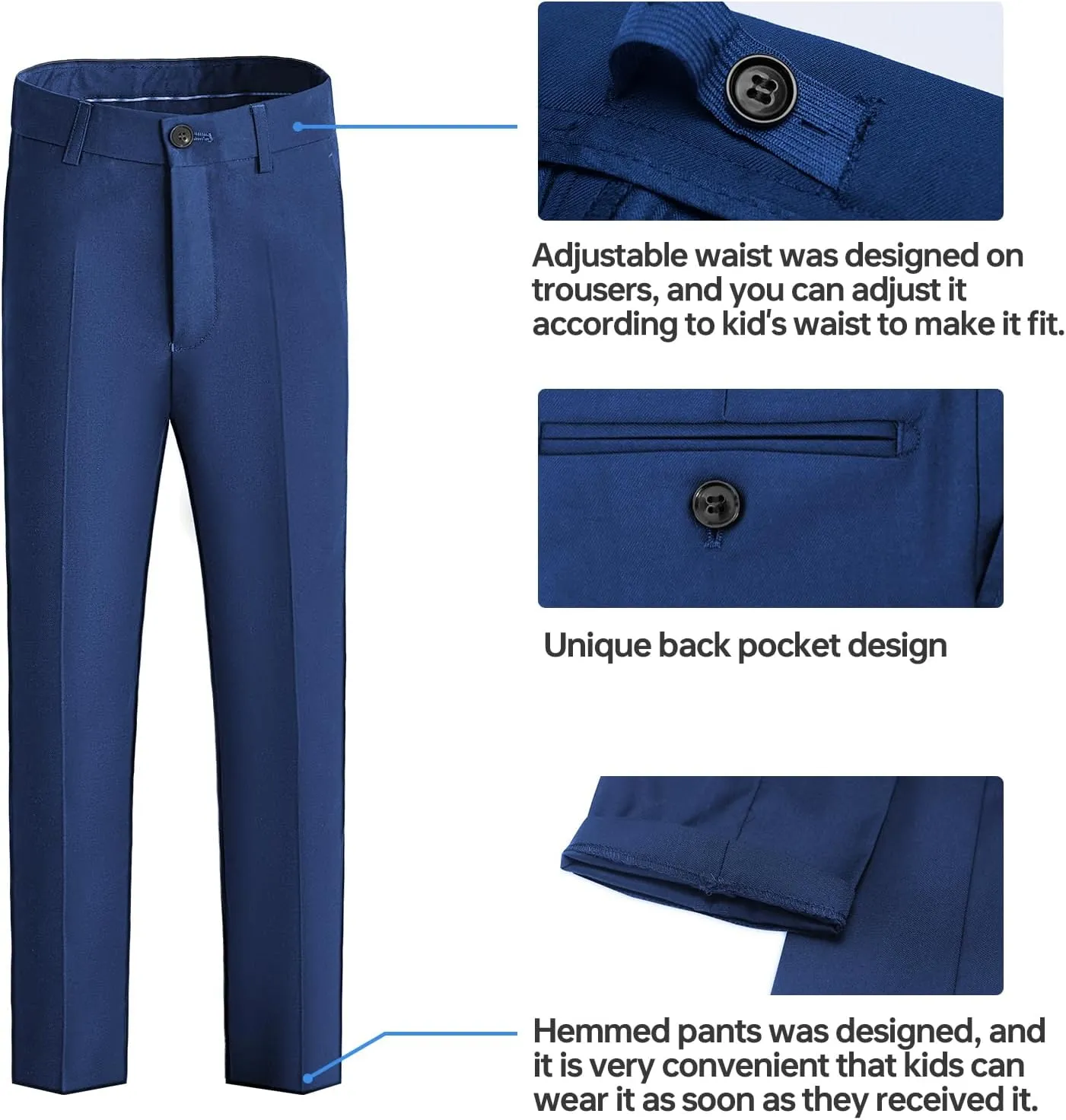 Happy Dolphin Boys Suit Set Modern Fit Kids Suits Adjustable Waist Boys Wedding Outfit for Boy Communion Suits for Boys