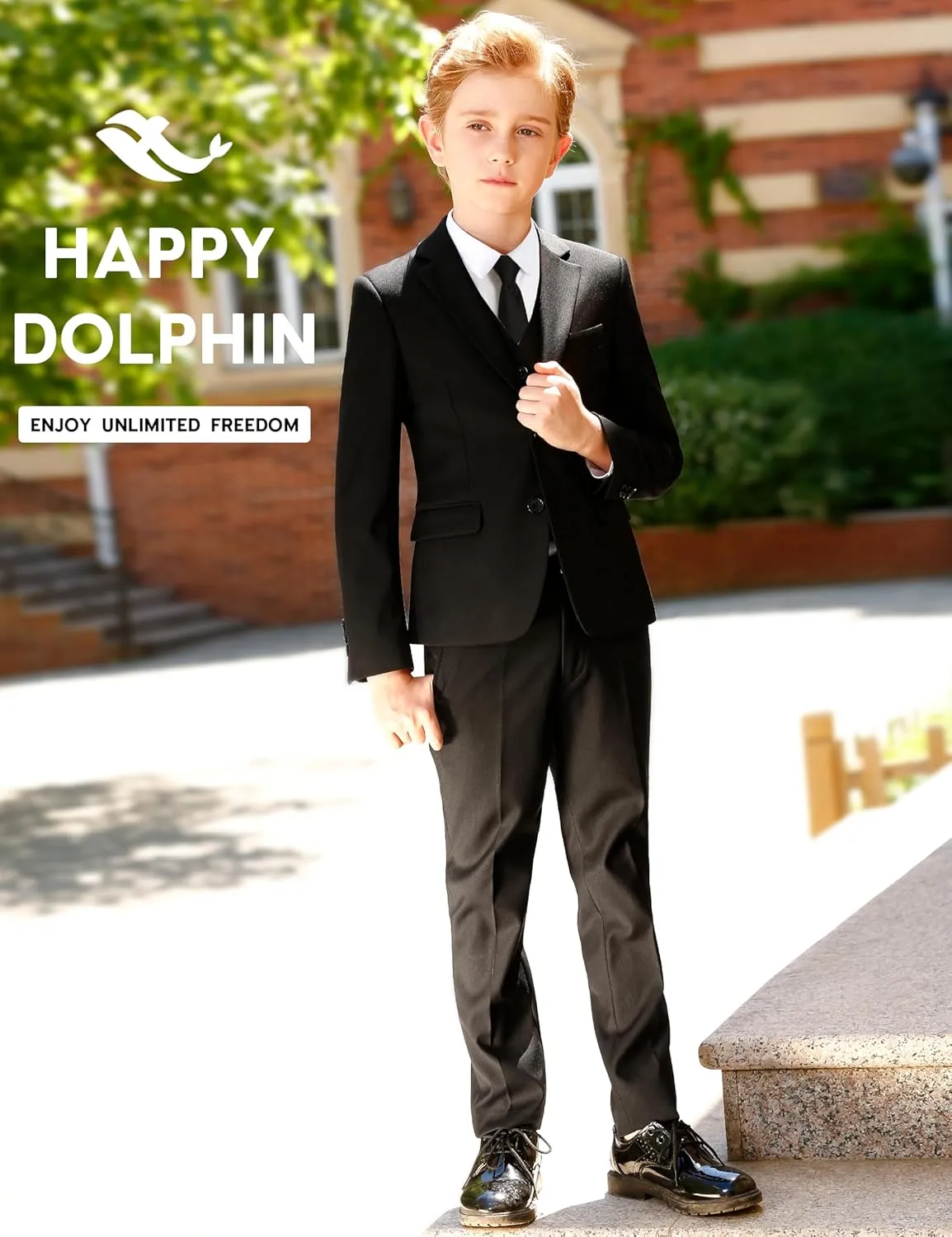 Happy Dolphin Boys Suit Set Modern Fit Kids Suits Adjustable Waist Boys Wedding Outfit for Boy Communion Suits for Boys