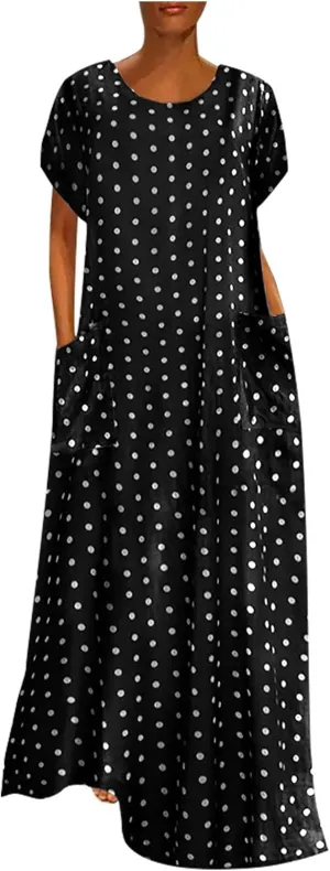 HGOOGY Midi Dress Summer Size Plus Print Women Maxi Dot Loose Sleeve Dresses Short Holiday Polka Beach Dress Plus