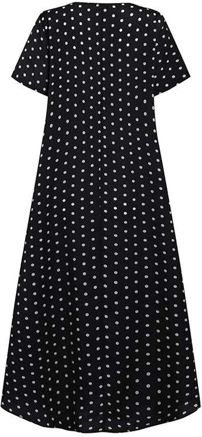 HGOOGY Midi Dress Summer Size Plus Print Women Maxi Dot Loose Sleeve Dresses Short Holiday Polka Beach Dress Plus