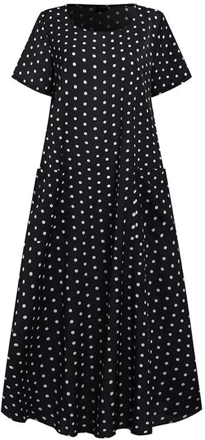 HGOOGY Midi Dress Summer Size Plus Print Women Maxi Dot Loose Sleeve Dresses Short Holiday Polka Beach Dress Plus