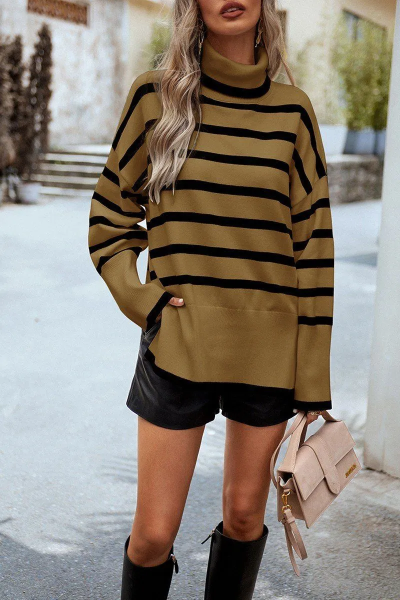 HIGH NECK STRIPE PATTERNED OVERSIZED PULLOVER
