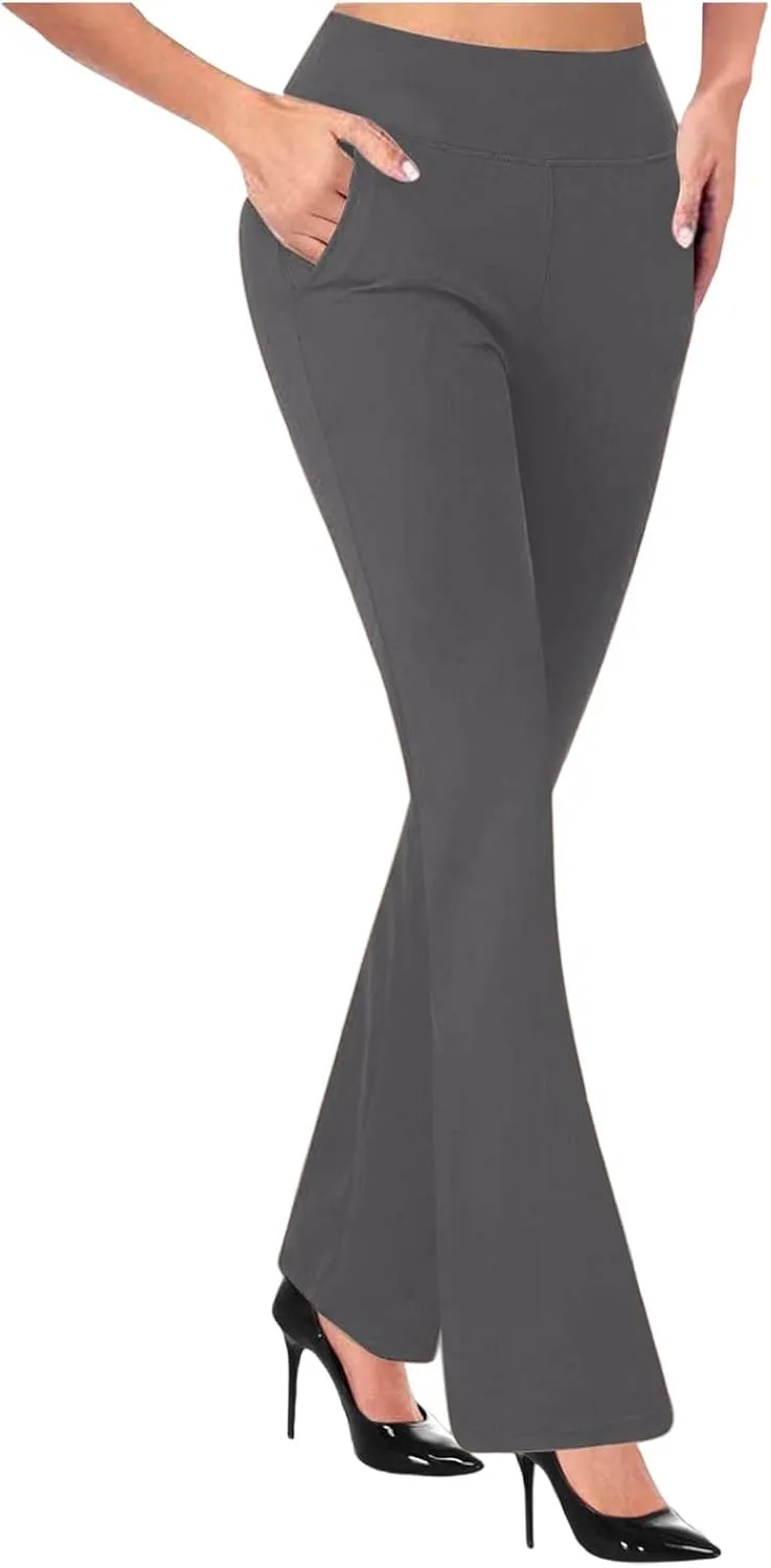 High Waisted Dress Pants for Women Stretchy Straight Leg Pant Work Trouser Business Office Casual Slacks with Pockets