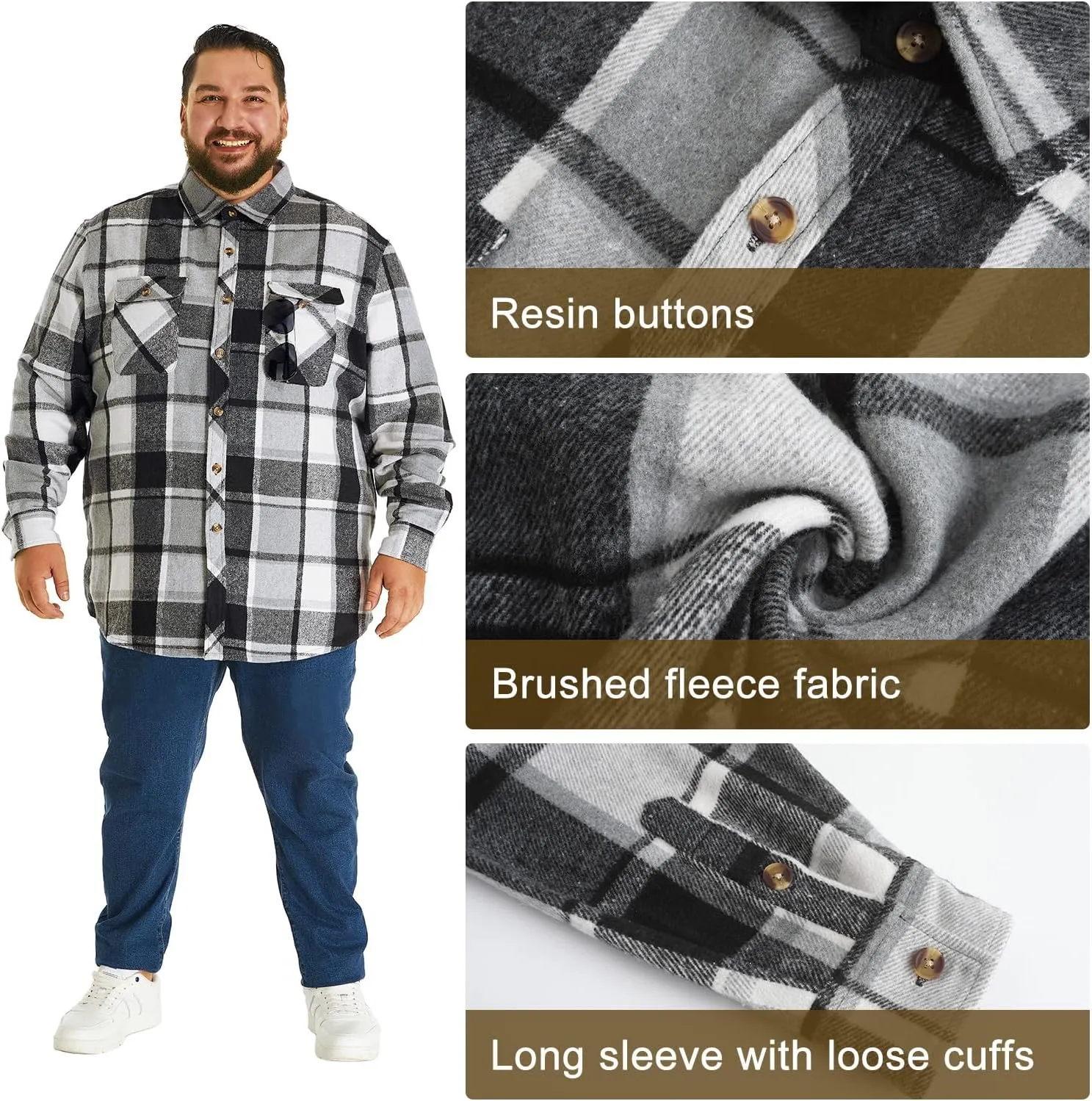 HOdo Big and Tall Mens Heavyweight Flannel Shirt 2XL- 6XL Button Down Shirt