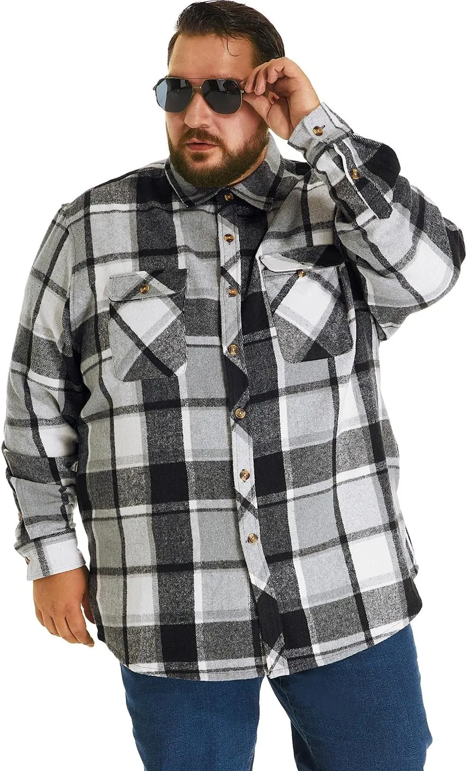 HOdo Big and Tall Mens Heavyweight Flannel Shirt 2XL- 6XL Button Down Shirt
