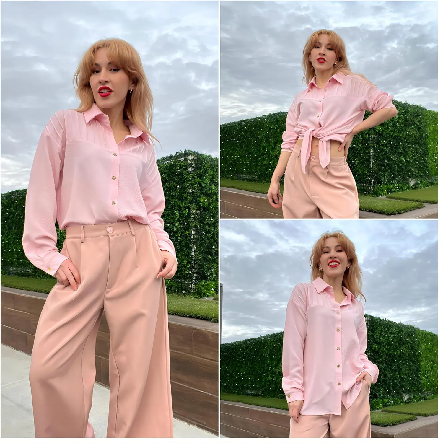 HOTOUCH Womens Long Sleeve Button Down Shirts Oversized Collared Drop Shoulder Work Tops Textured Loose Blouse S-XXXL