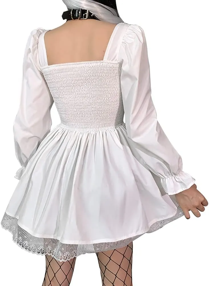 IKADEX Women Gothic Dress Vintage Lace Grunge Punk Goth Dresses Casual Cosplay Party Cocktail