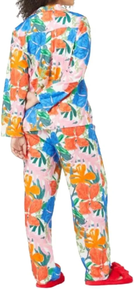 IMISSILLEB Women Aesthetic Pajamas Set Floral/Striped/Plaid Print Long Sleeve Button Down Shirt and Wide Leg Pants Loungewear