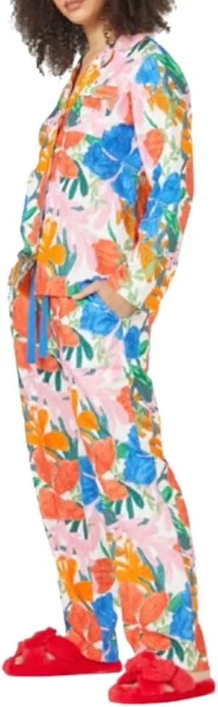 IMISSILLEB Women Aesthetic Pajamas Set Floral/Striped/Plaid Print Long Sleeve Button Down Shirt and Wide Leg Pants Loungewear