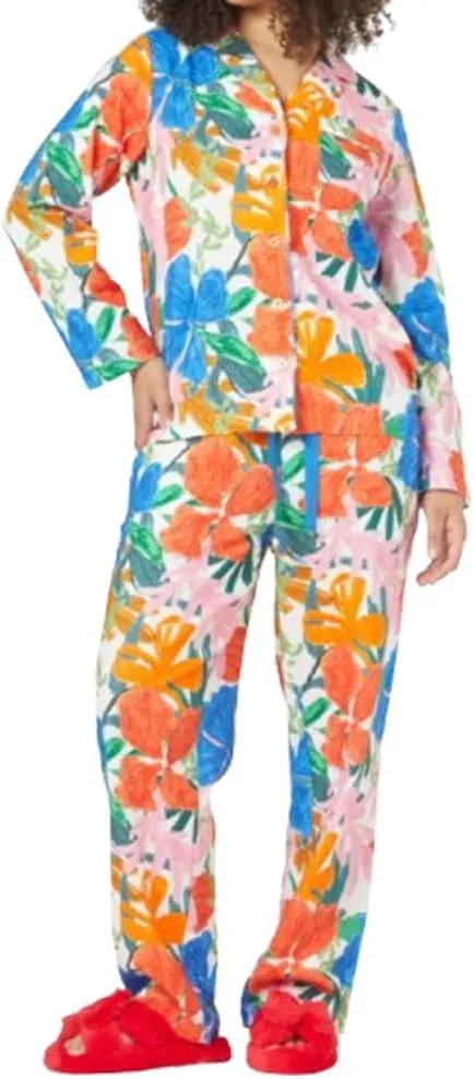 IMISSILLEB Women Aesthetic Pajamas Set Floral/Striped/Plaid Print Long Sleeve Button Down Shirt and Wide Leg Pants Loungewear