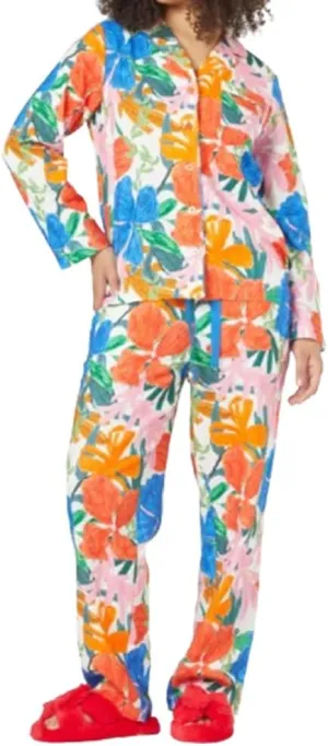 IMISSILLEB Women Aesthetic Pajamas Set Floral/Striped/Plaid Print Long Sleeve Button Down Shirt and Wide Leg Pants Loungewear