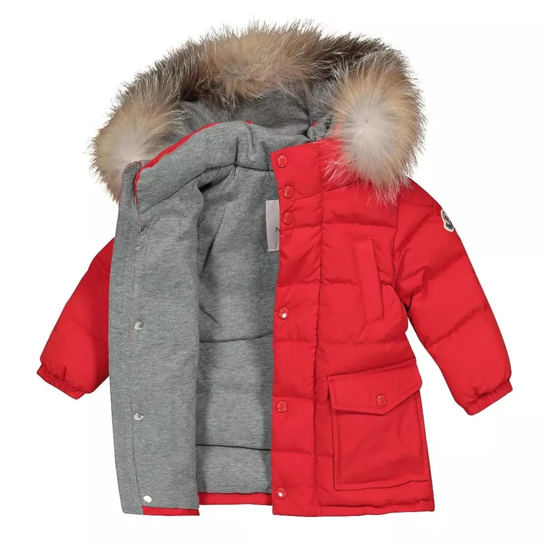 Infants Moncler Red Fur Down Parka