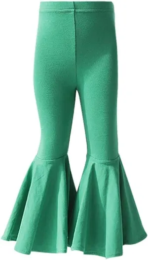 IWEMEK Toddler Baby Girls Ruffle Leggings Bell Bottom Flare Pants Cotton Long High Waist Solid Stretch Yoga Trousers Outfits