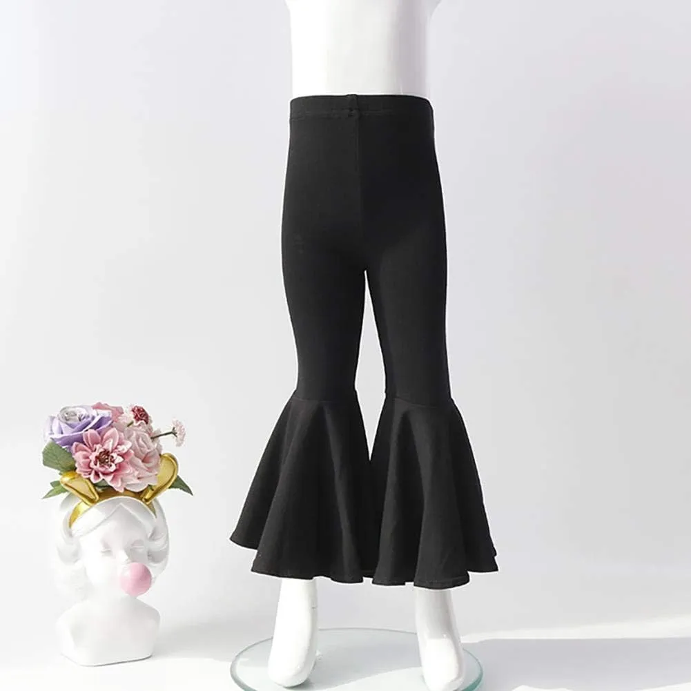 IWEMEK Toddler Baby Girls Ruffle Leggings Bell Bottom Flare Pants Cotton Long High Waist Solid Stretch Yoga Trousers Outfits