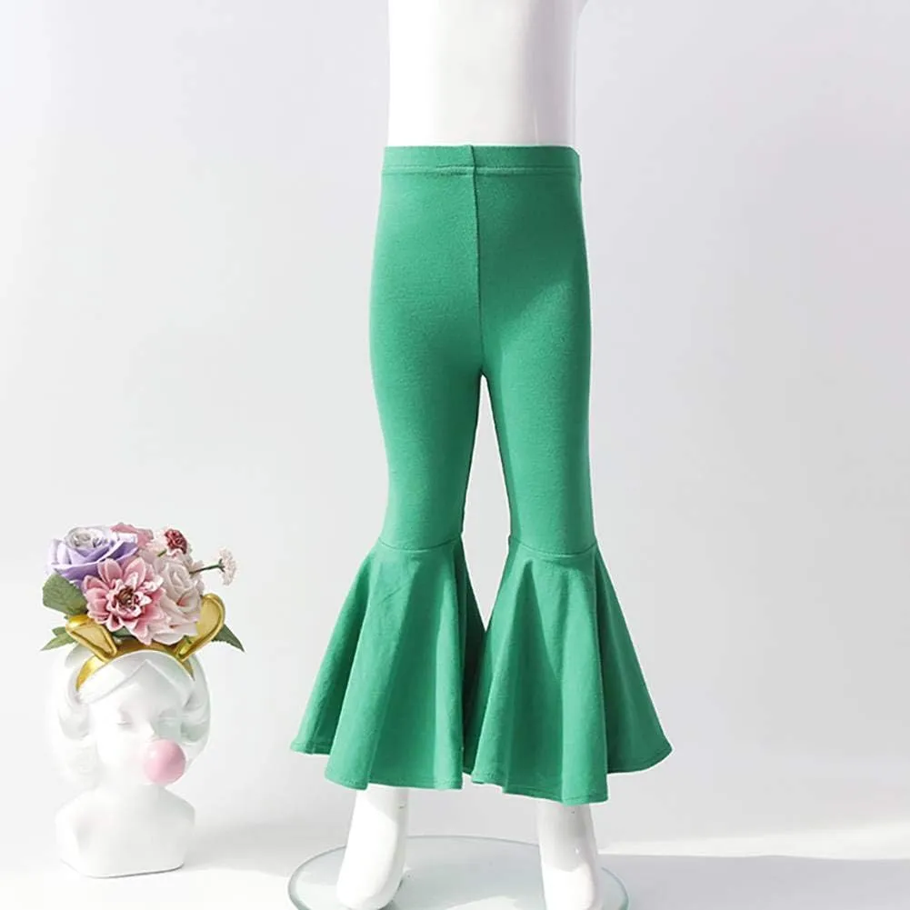 IWEMEK Toddler Baby Girls Ruffle Leggings Bell Bottom Flare Pants Cotton Long High Waist Solid Stretch Yoga Trousers Outfits