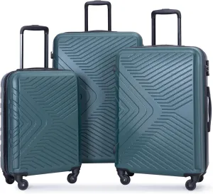 JCSD Travel Smart with 3 Piece Lightweight Luggage Set, Spinner Wheels, TSA Combination Lock, Dark Green
