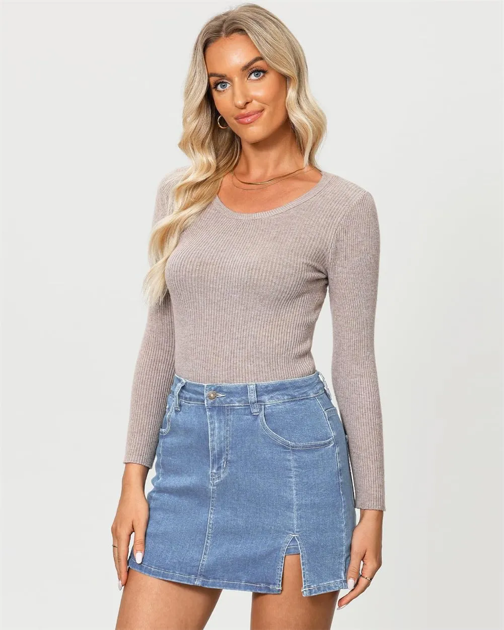 Jean Skirts for Women Denim High Waisted Stretchy Denim Skirt with Slit Trendy Casual Slim Fit Short Skirts