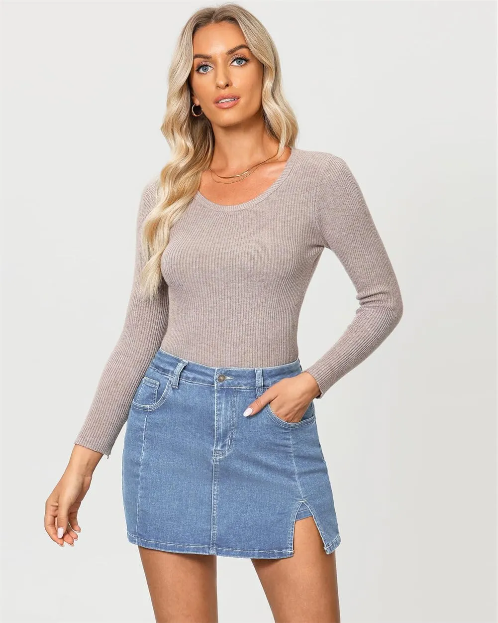 Jean Skirts for Women Denim High Waisted Stretchy Denim Skirt with Slit Trendy Casual Slim Fit Short Skirts