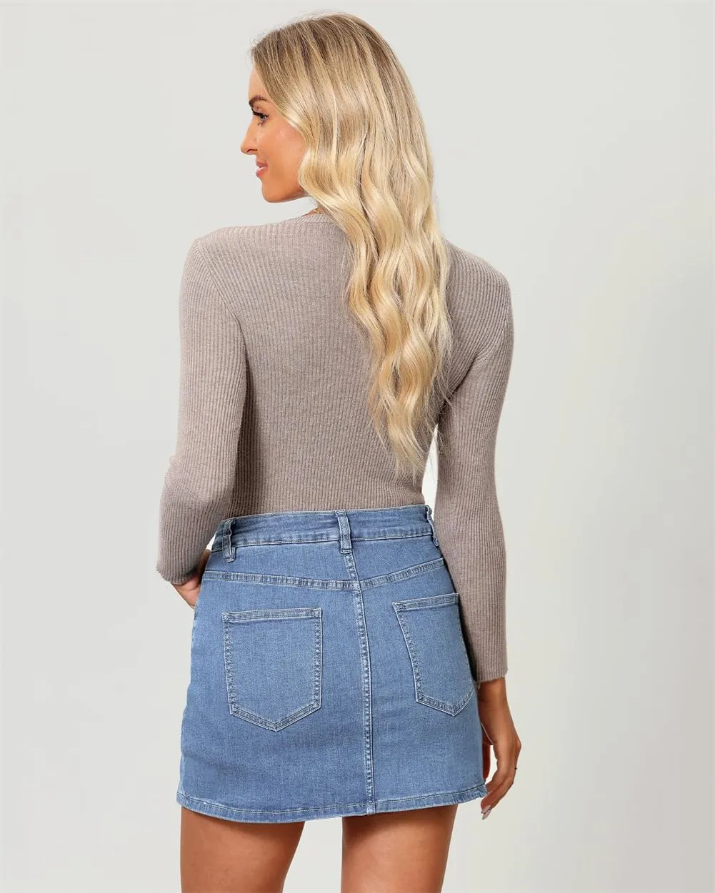 Jean Skirts for Women Denim High Waisted Stretchy Denim Skirt with Slit Trendy Casual Slim Fit Short Skirts