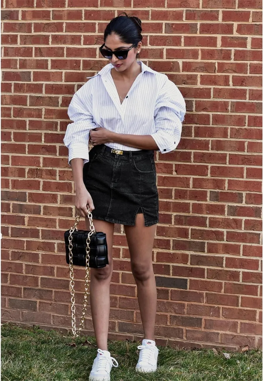Jean Skirts for Women Denim High Waisted Stretchy Denim Skirt with Slit Trendy Casual Slim Fit Short Skirts