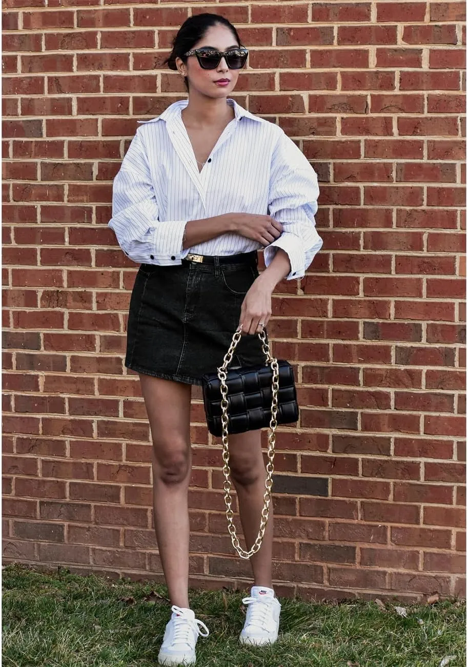 Jean Skirts for Women Denim High Waisted Stretchy Denim Skirt with Slit Trendy Casual Slim Fit Short Skirts