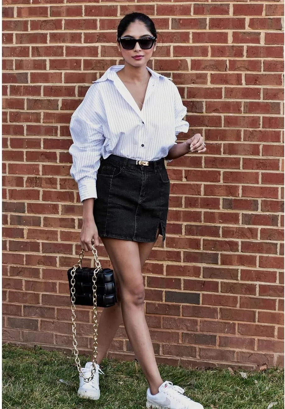 Jean Skirts for Women Denim High Waisted Stretchy Denim Skirt with Slit Trendy Casual Slim Fit Short Skirts