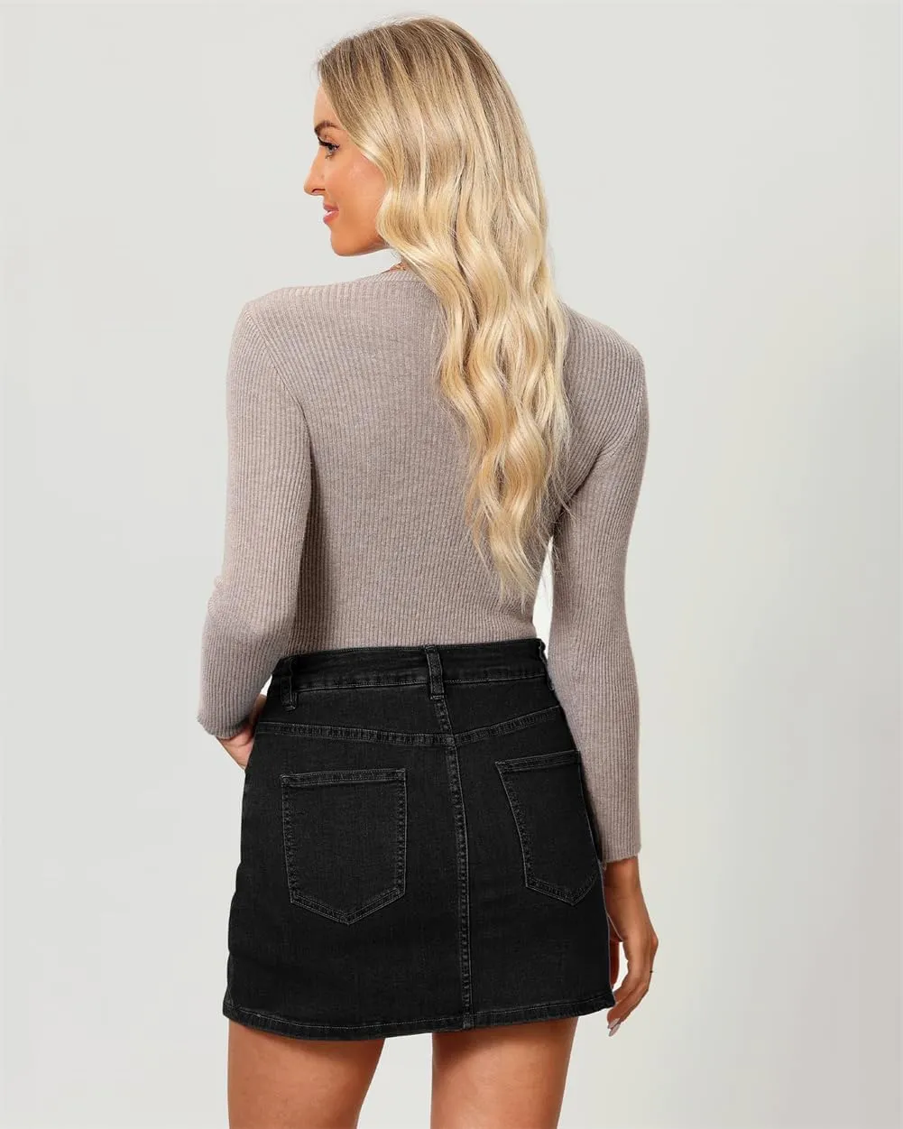 Jean Skirts for Women Denim High Waisted Stretchy Denim Skirt with Slit Trendy Casual Slim Fit Short Skirts
