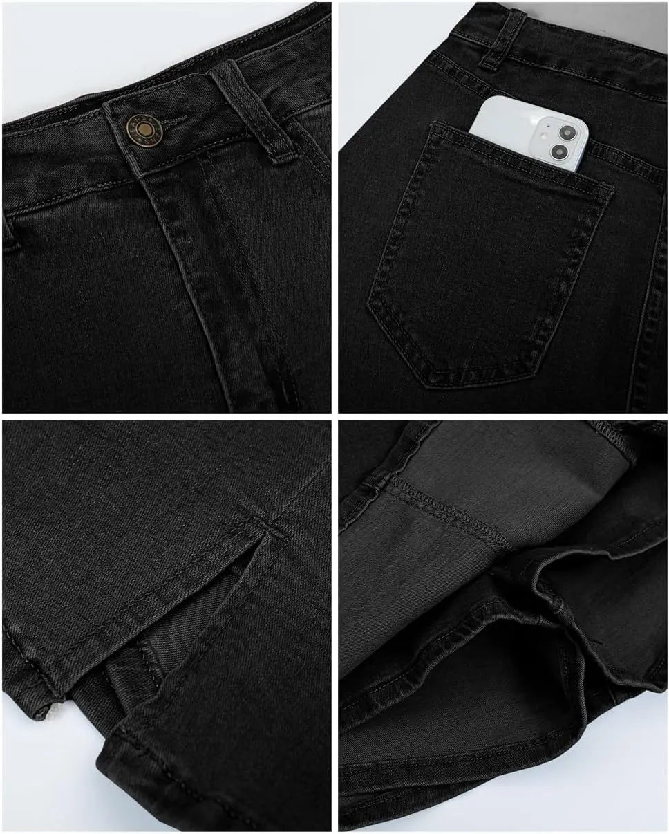 Jean Skirts for Women Denim High Waisted Stretchy Denim Skirt with Slit Trendy Casual Slim Fit Short Skirts