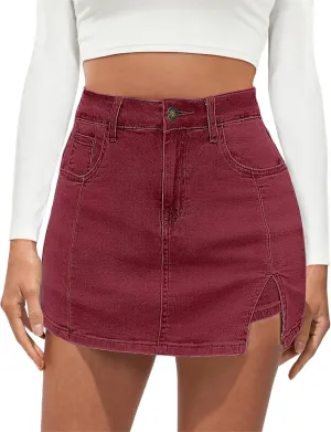 Jean Skirts for Women Denim High Waisted Stretchy Denim Skirt with Slit Trendy Casual Slim Fit Short Skirts
