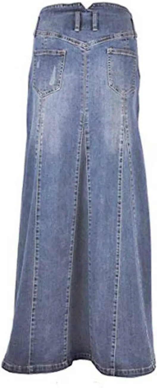 Jean Skirts for Women Denim Retro Exposure Button Fly High Rise A Line Maxi Skirt Ruffle Swing Packaged Hip Skirts