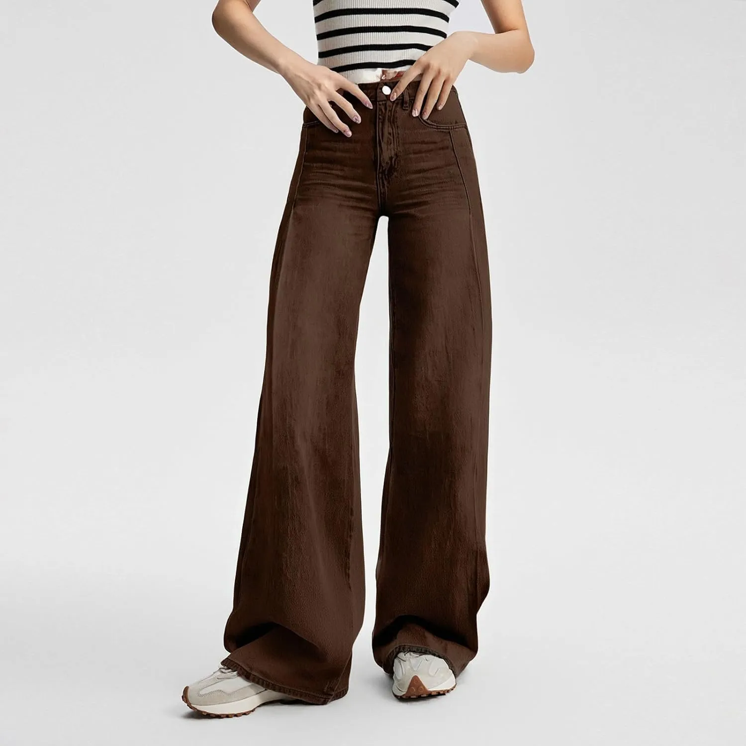 Jeans Women Cargo, Flare Jeans Petite Baggy High Waisted 2025 Trendy Wide Leg Summer Trousers Stretchy
