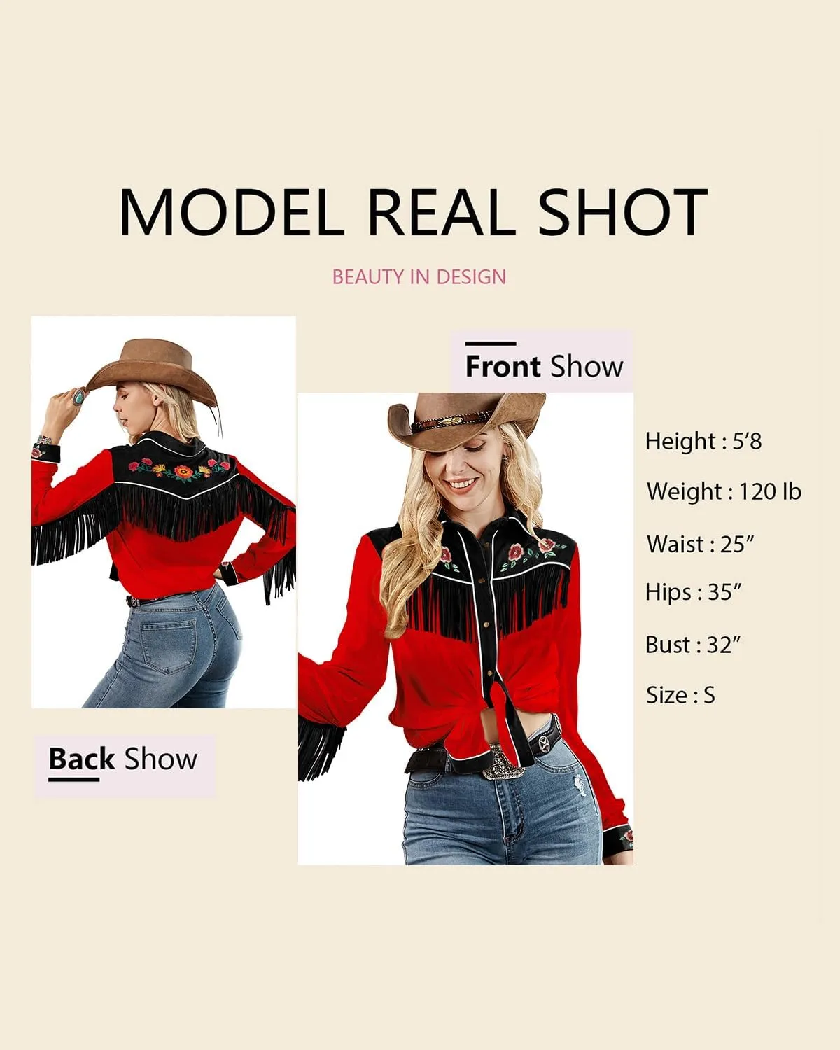 JOHN MOON Womens Fringe Western Long Sleeve Shirts Floral Embroidered Cowgirl Button Down Shacket Blouse Country Rodeo Outfit