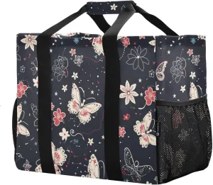 JUNZAN Modern Butterflies Utility Storage Bags Foldable Beach Bag Waterproof Grocery Bags Reusable Canvas Laundry Bag Travel