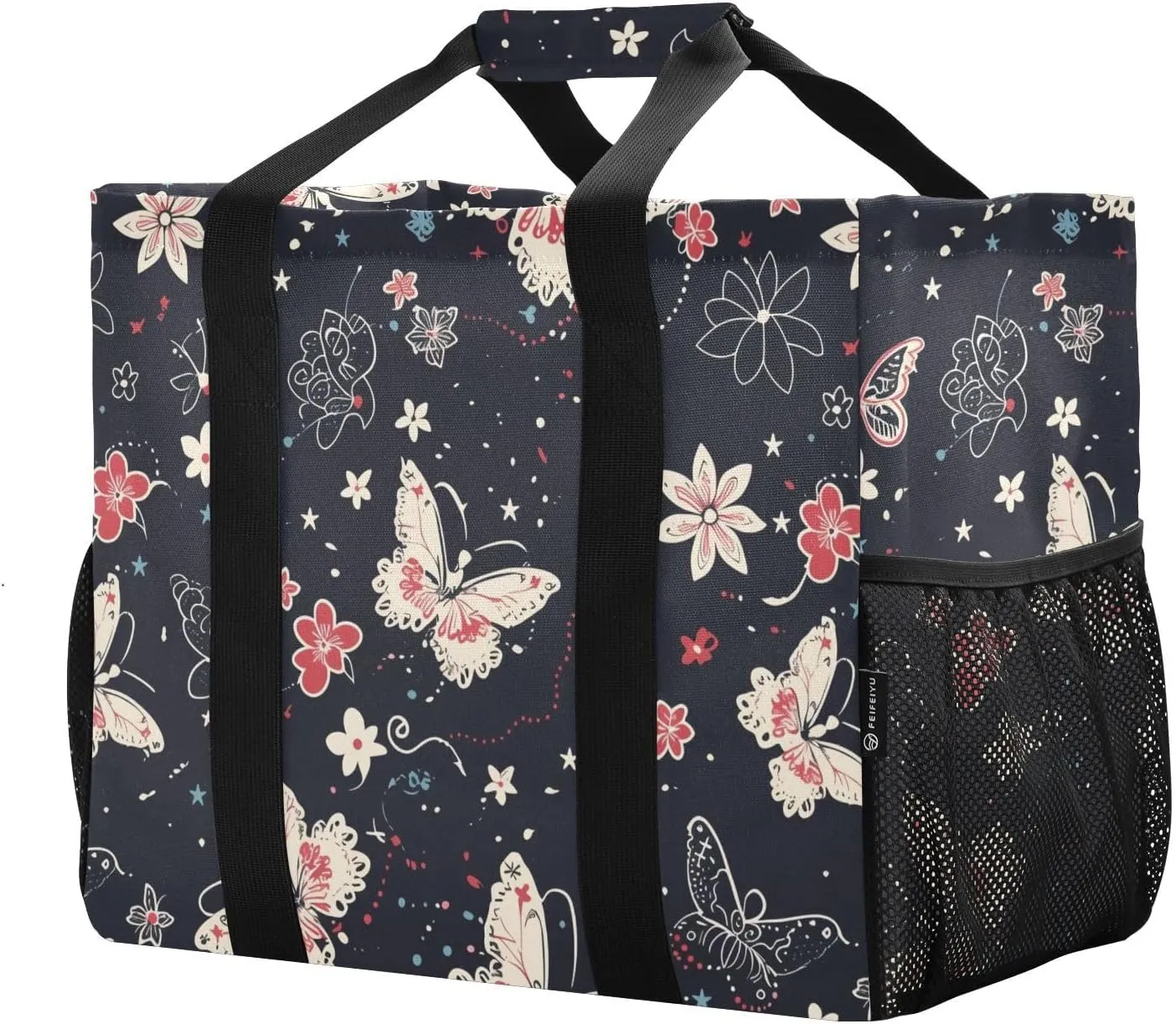 JUNZAN Modern Butterflies Utility Storage Bags Foldable Beach Bag Waterproof Grocery Bags Reusable Canvas Laundry Bag Travel