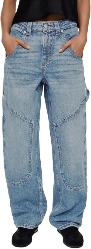 Kedera Mid Rise Barrel Baggy Carpenter Jeans for Women Wide Leg Denim Pants Baggy Boyfriend Cargo Jeans