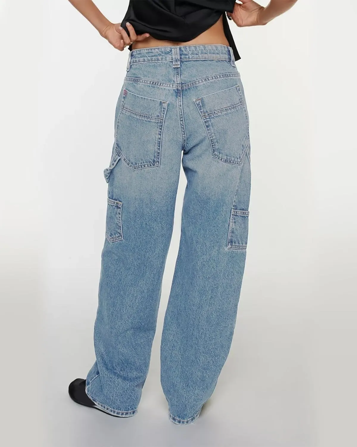 Kedera Mid Rise Barrel Baggy Carpenter Jeans for Women Wide Leg Denim Pants Baggy Boyfriend Cargo Jeans