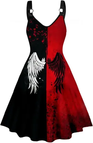 KILLREAL Women's Halloween Vintage Gothic Punk Plus Size Cami Printed Midi Dress