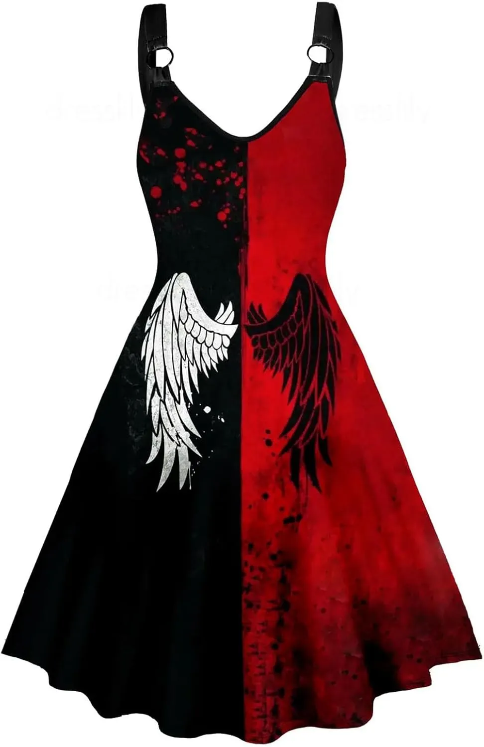 KILLREAL Women's Halloween Vintage Gothic Punk Plus Size Cami Printed Midi Dress