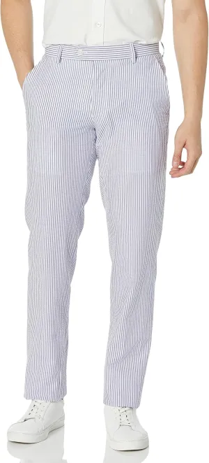 Kroon Men's Andrew Flat Front AIM Active Inspired Movement Combed Cotton Seersucker Suit Separate Pants Modern Fit, Navy and White