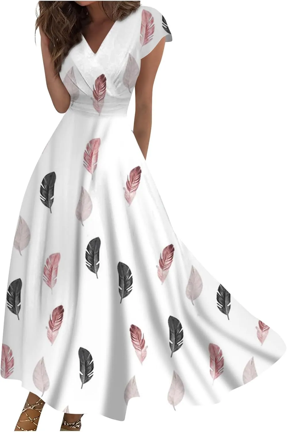 Ladies Sexy Vintage Dresses Bohemian Summer Maxi Loose Fit 2025 V Neck Short Sleeve Daily A Line Loose Fit Party Dress