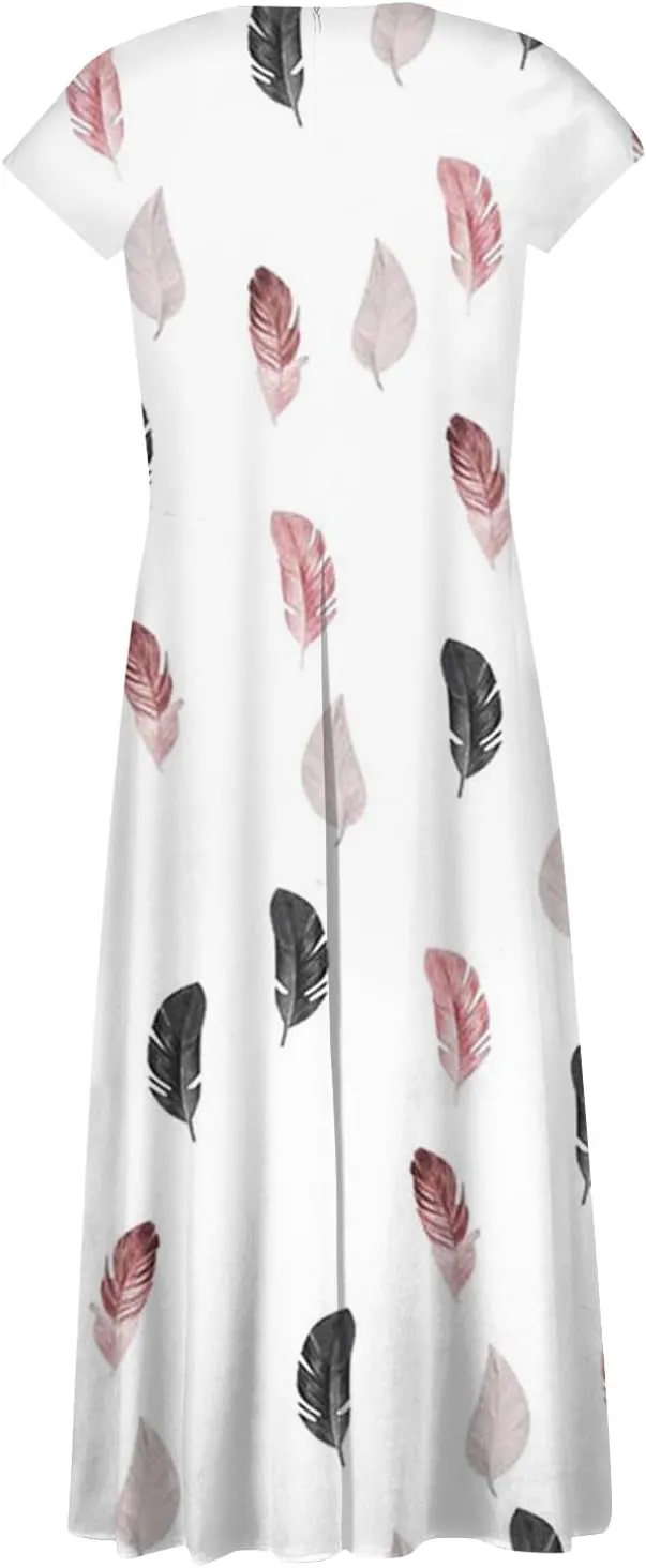 Ladies Sexy Vintage Dresses Bohemian Summer Maxi Loose Fit 2025 V Neck Short Sleeve Daily A Line Loose Fit Party Dress