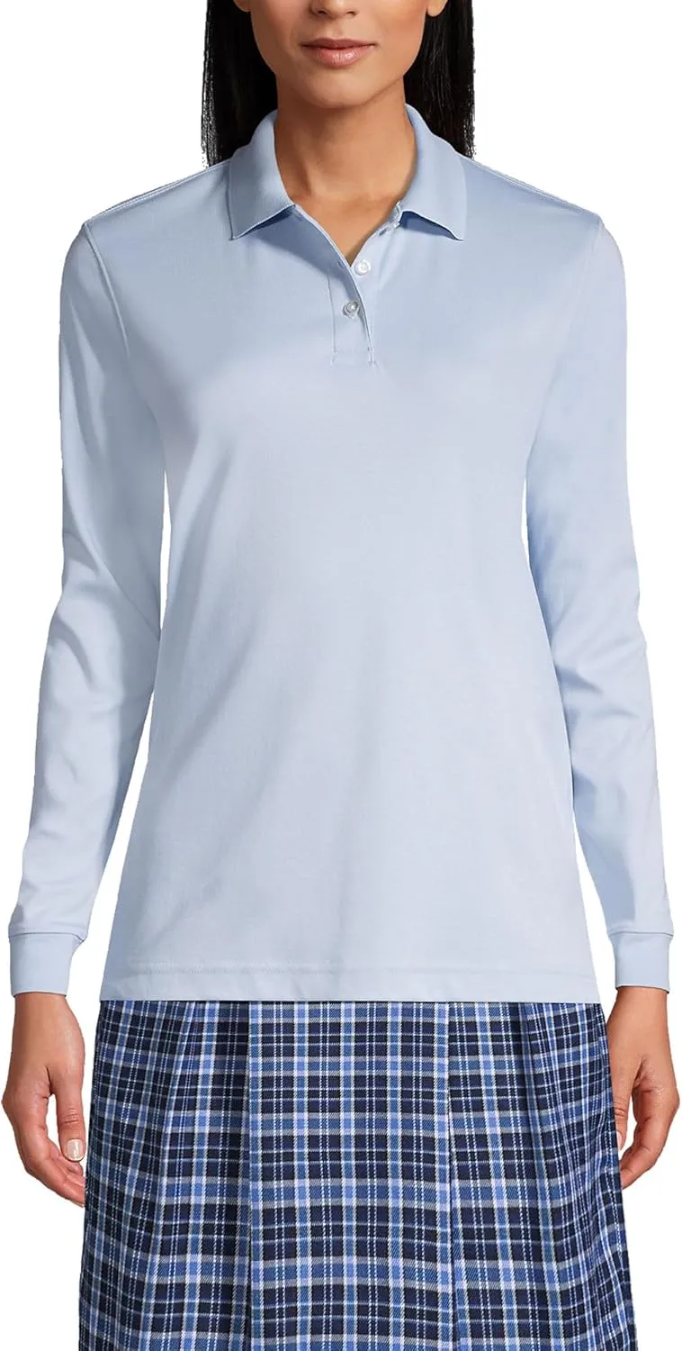 Lands' End School Uniform Women's Long Sleeve Interlock Polo Shirt