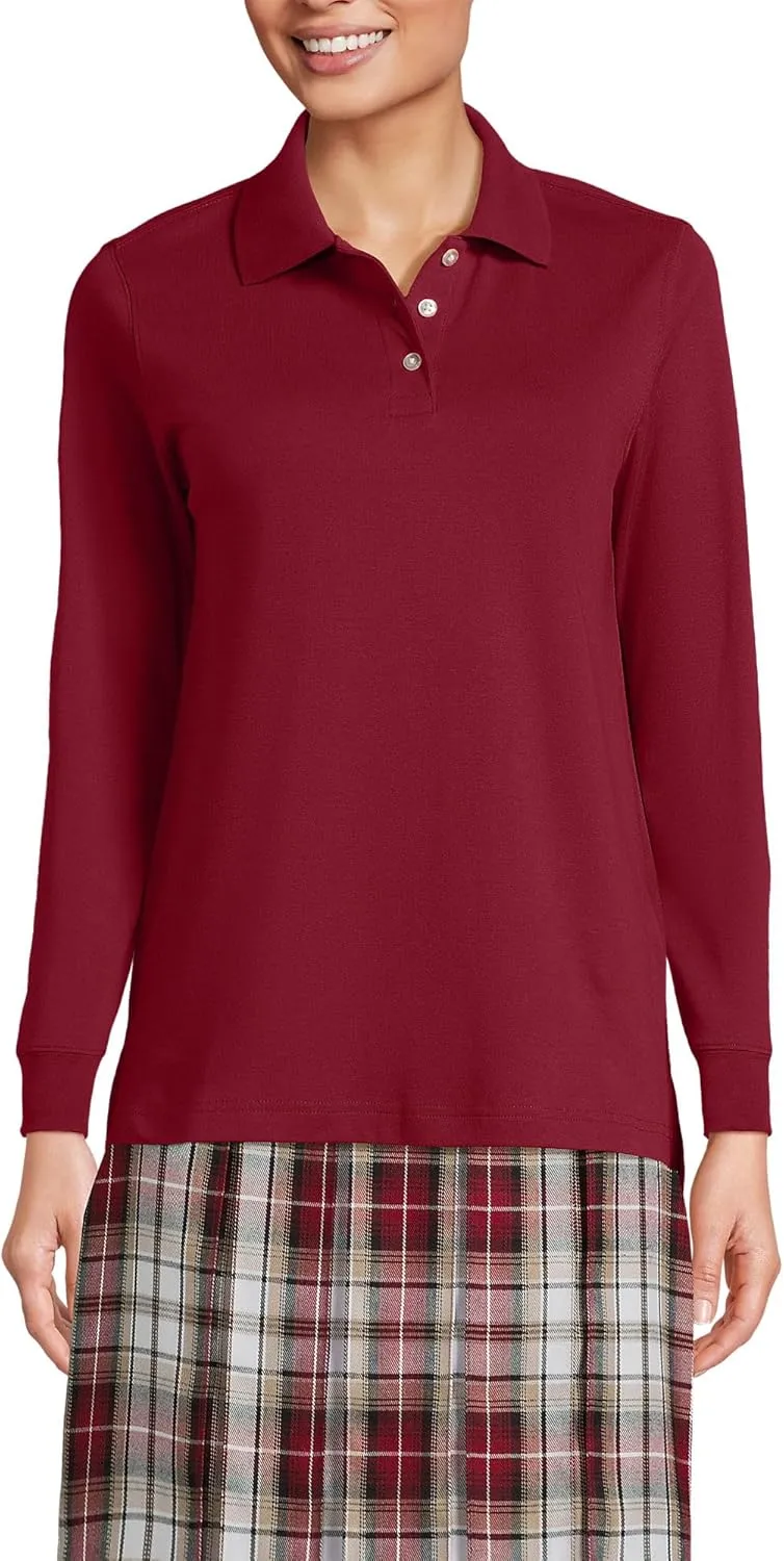 Lands' End School Uniform Women's Long Sleeve Interlock Polo Shirt