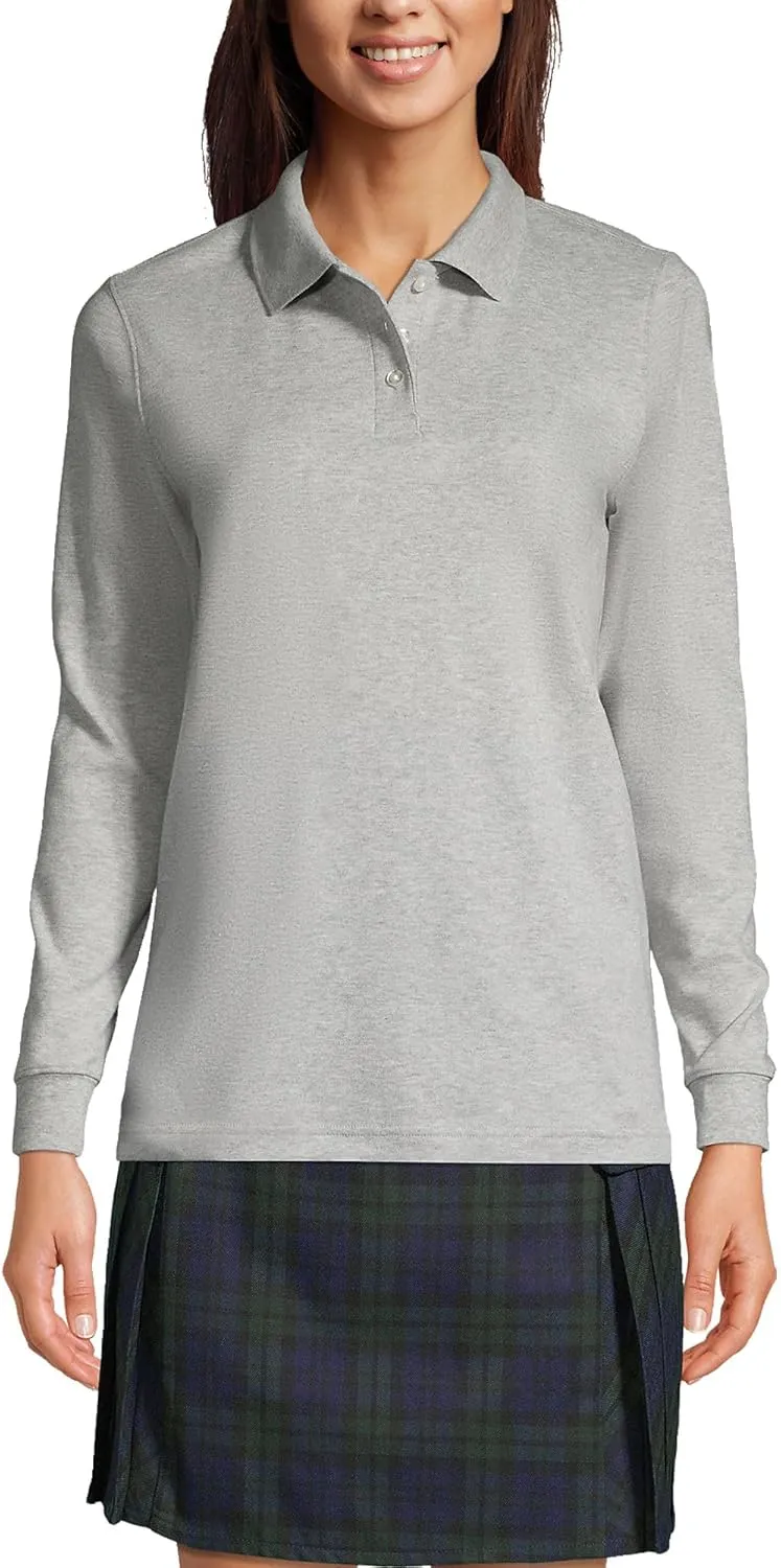 Lands' End School Uniform Women's Long Sleeve Interlock Polo Shirt
