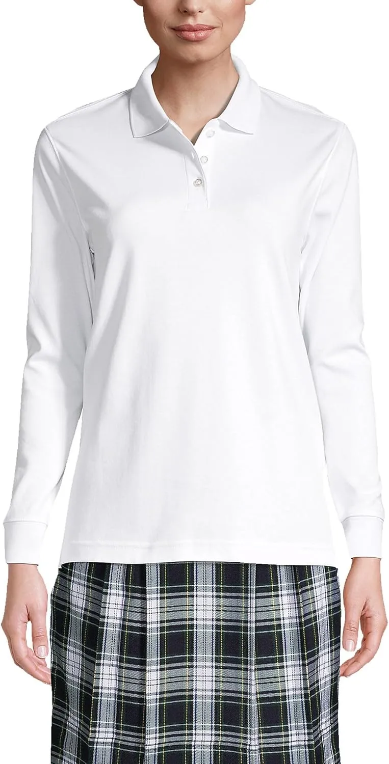 Lands' End School Uniform Women's Long Sleeve Interlock Polo Shirt
