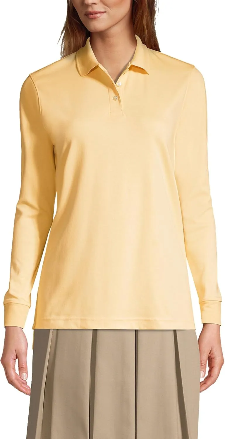 Lands' End School Uniform Women's Long Sleeve Interlock Polo Shirt
