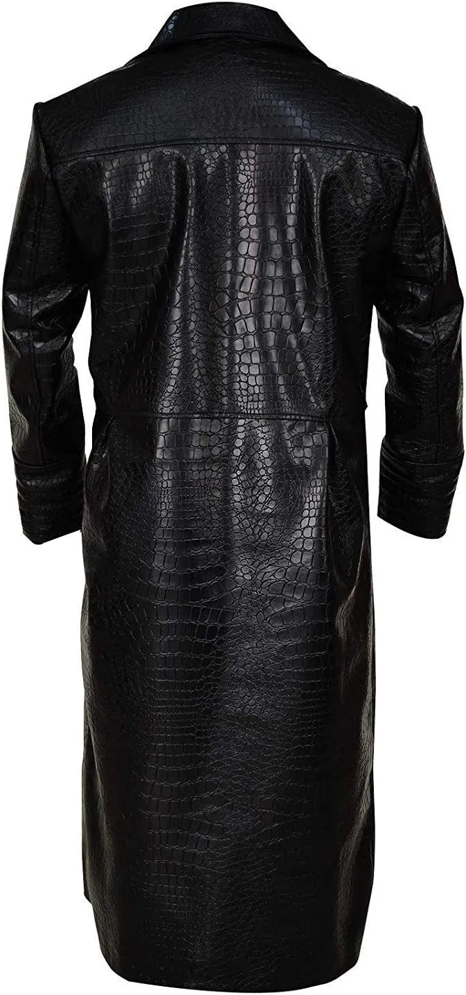 Leather Trench Coat Men Genuine Lambskin Leather Full Length Style Long Black Coat