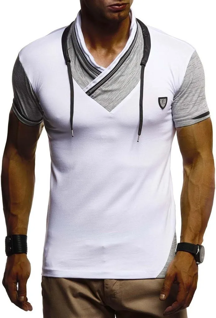 Leif Nelson Men's Summer t-Shirt Stand-up Collar Slim fit Casual Cotton LN805