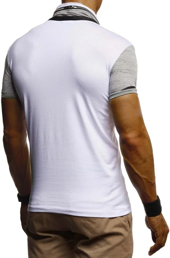Leif Nelson Men's Summer t-Shirt Stand-up Collar Slim fit Casual Cotton LN805